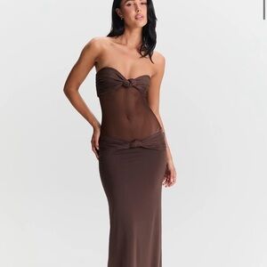 Elegant Brown Strapless Dress by Sasha Therese